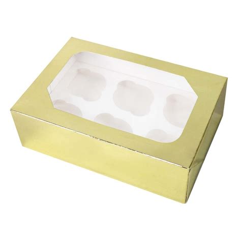 Gold Cupcake Boxes with Sticker Labels 